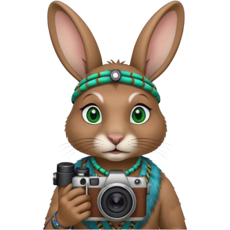 rabit, tribal ethnic ancient rabit with camera, blue and green emoji
