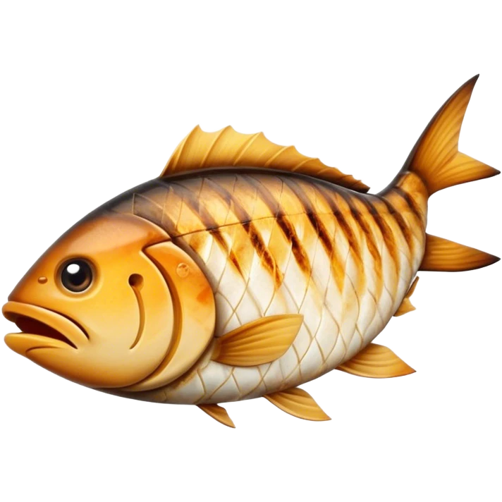 Gradele Cinematic Realistic Gradele Dish Emoji, depicted as 2 perfectly grilled fish with prominent grill marks and a smoky finish, rendered with vivid textures and dynamic, natural lighting. emoji