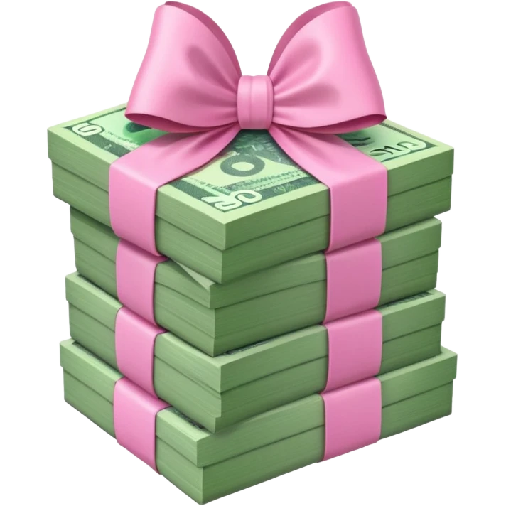 Forest Green Australian $100 notes stacked together and wrapped in a pink bow emoji