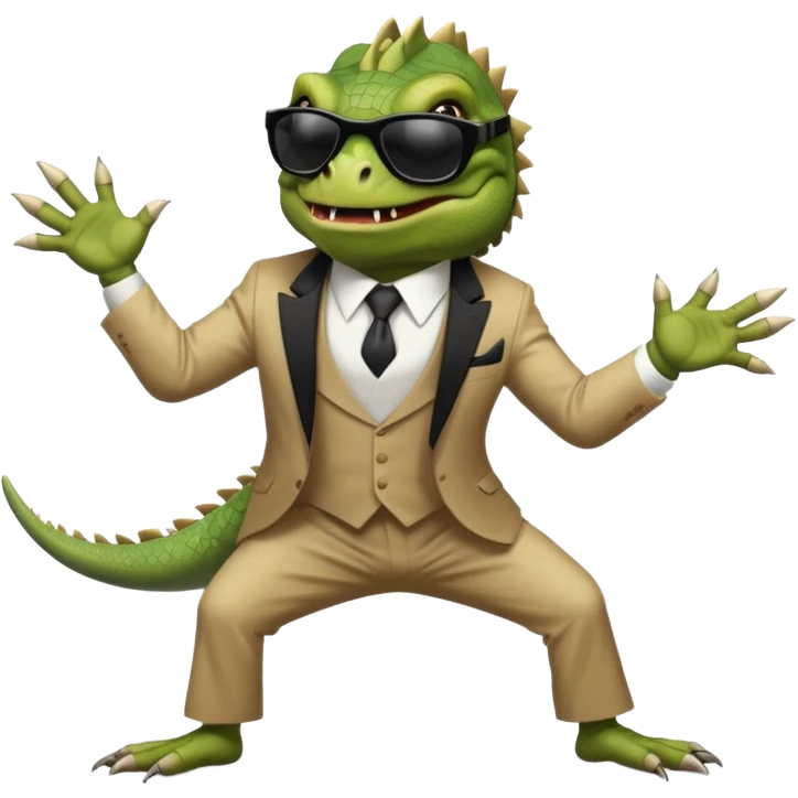 capitalist iguana banker godfather with black sunglasses breakdance scaring emoji