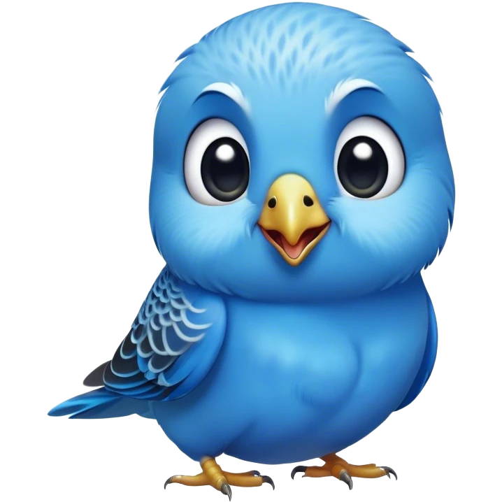 Cinematic Comical Blue Budgie Portrait Emoji, Head tilted dramatically with an exaggeratedly amused expression, featuring a striking blue feathered fur with a glossy finish, wide, expressive dark eyes filled with playful disbelief, Simplified yet hilariously expressive features, highly detailed, glowing with a slightly sassy glow, high shine, dramatic yet playful, stylized with an air of cheeky mischief, bright and endearing, soft glowing outline, capturing the essence of a spirited and over-the-top budgie, so meme-worthy it feels like it could side-eye its way into internet fame instantly! emoji