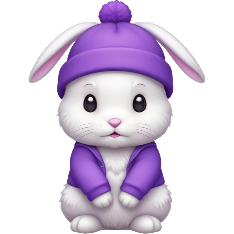 white Bunny wear a purrple benie hat, full body emoji