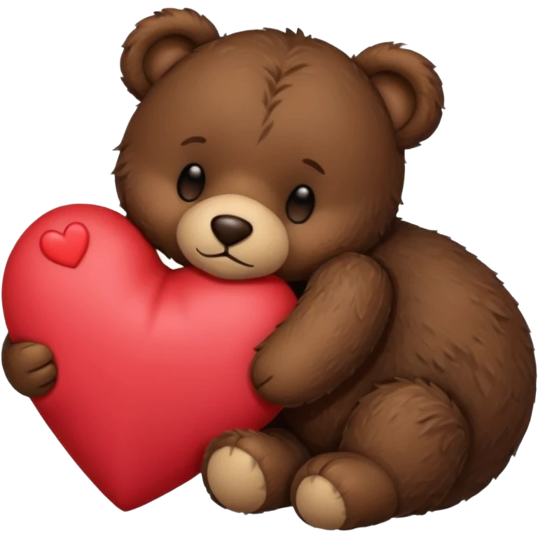 Dark brown sleeping teddy bear with heart  emoji