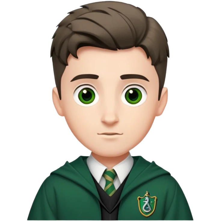 Scott Fern is Adrian Pucey  in harry potter, wear hogwarts slytherin uniform, crew cut hair emoji