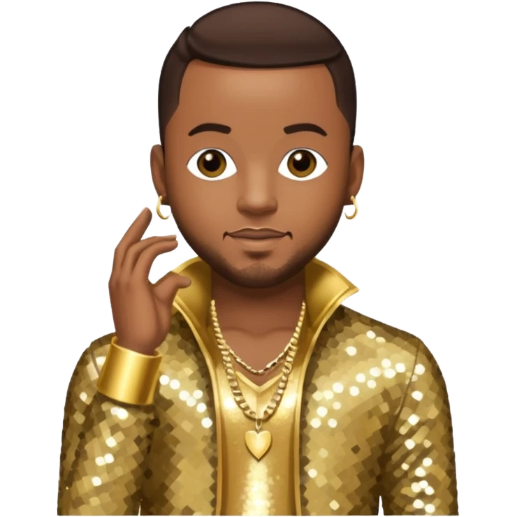 Pleasure P, R&B Singer from Pretty Ricky with dark brown hair, gold sequin outfit emoji