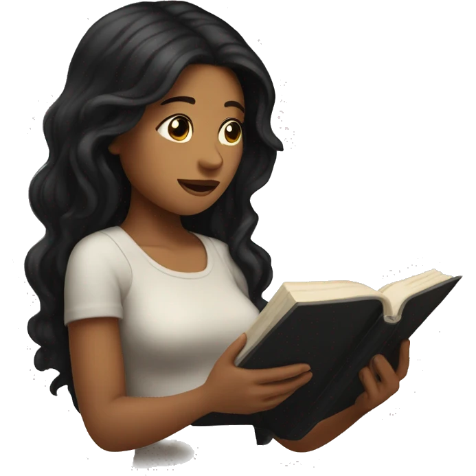 Girl with black wavy hair reading the Bible  emoji