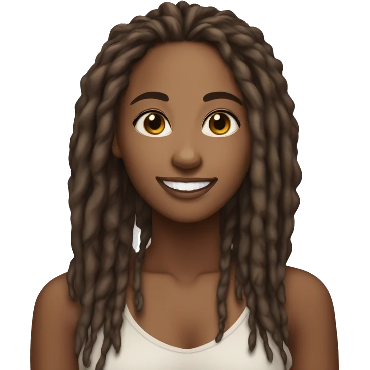 brown skin african american woman 35 years old with skinny long dreadlocks beautiful smile big brown eyes teardrop face shape emoji