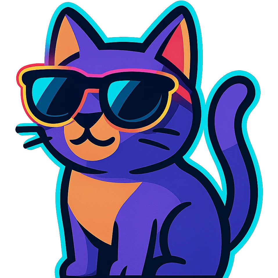 cat wearing sunglasses with neon glow emoji