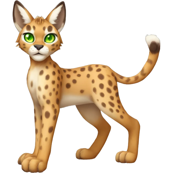 spotted Lynx-Caracal-Fakemon-hybrid with orange points, green eyes brown toes, and short tail, full body emoji