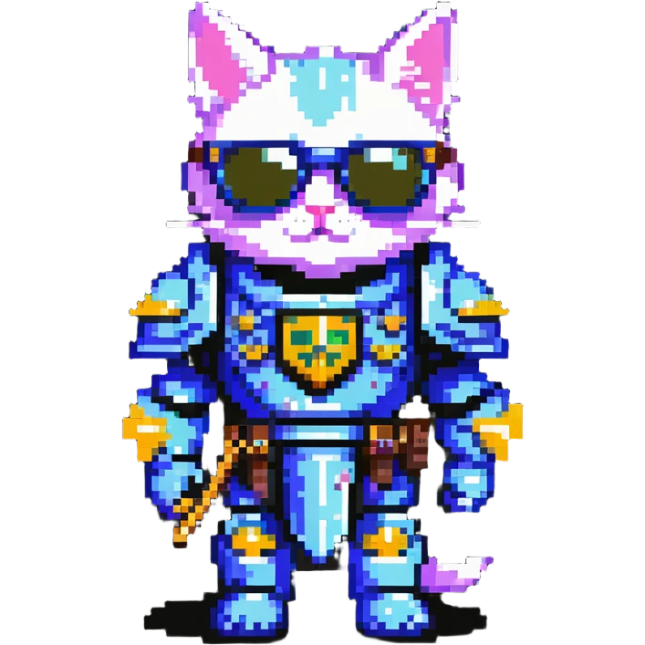 cat wearing sunglasses in Warhammer 40,000 inspired armor emoji