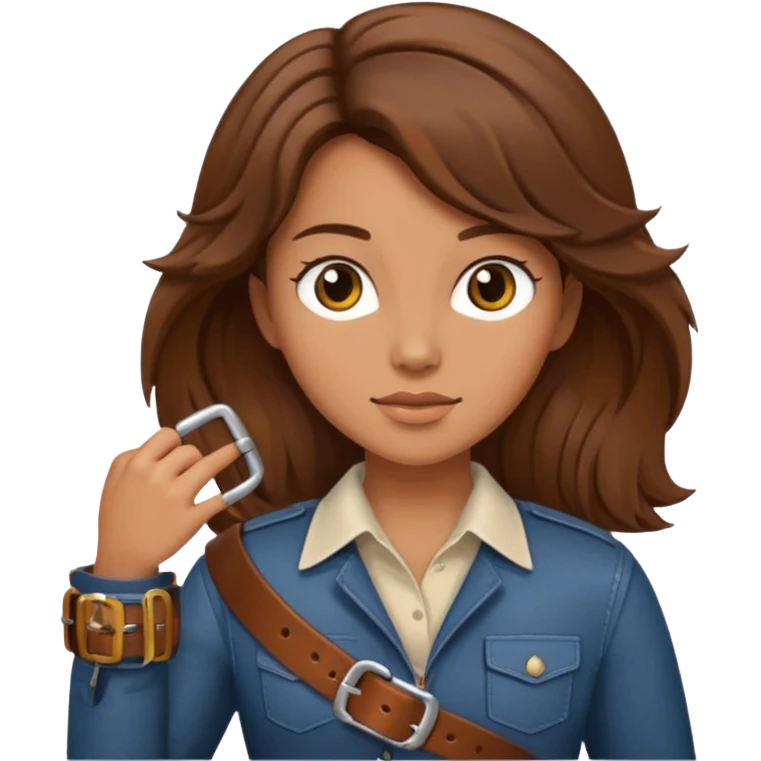 Woman with puffy brown hair, holding  a belt  emoji
