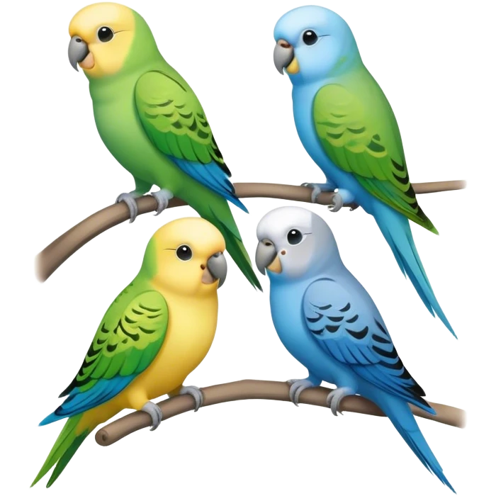 A group of one yellow parakeet, one blue parakeet, one green parakeet, and one grey parakeet emoji