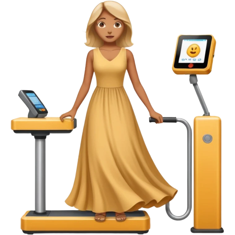 women is standing on weight check machine emoji