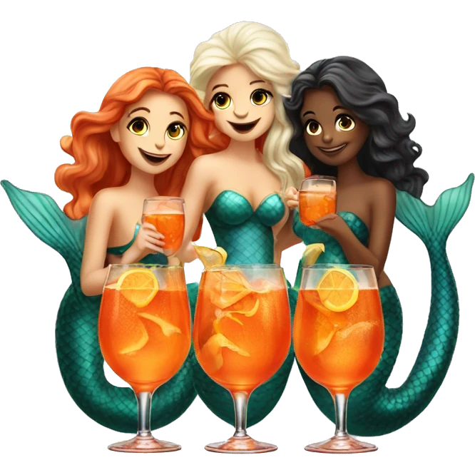 Three beautiful mermaids drinking aperol  emoji