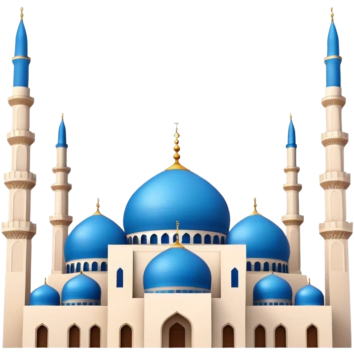Cinematic Realistic Mohammad Al-Amin Mosque Landmark Emoji, showcasing its striking blue dome, towering minarets, and detailed Arabic calligraphy. emoji