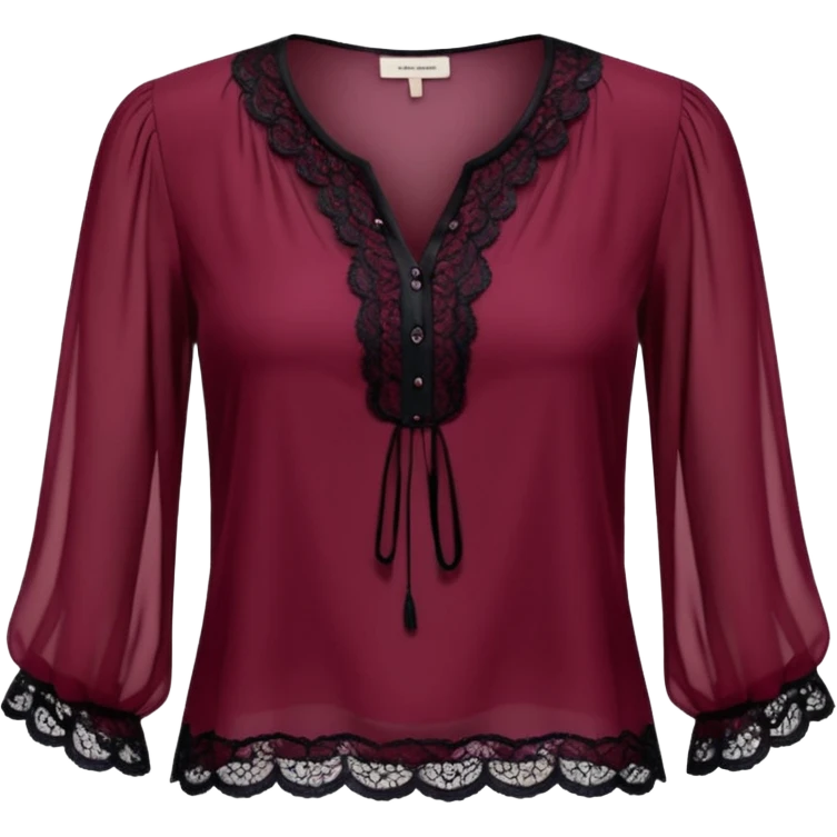  burgundy translucent womens blouse, with black detailed lace
 emoji