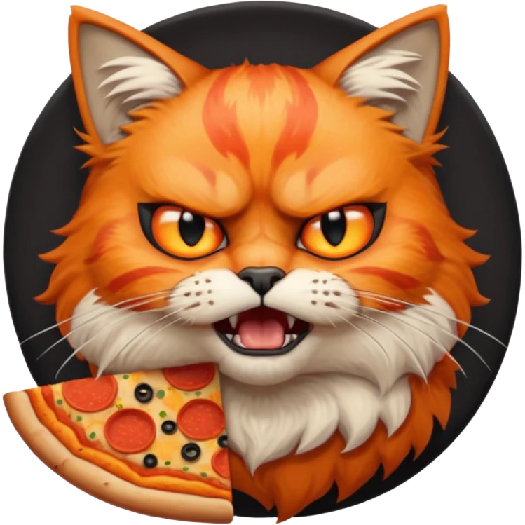 super mad cat, portrait, bust up, holding pizza emoji