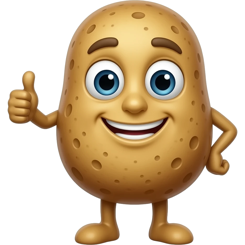 weird potato character with arms and legs giving a thumbsup emoji