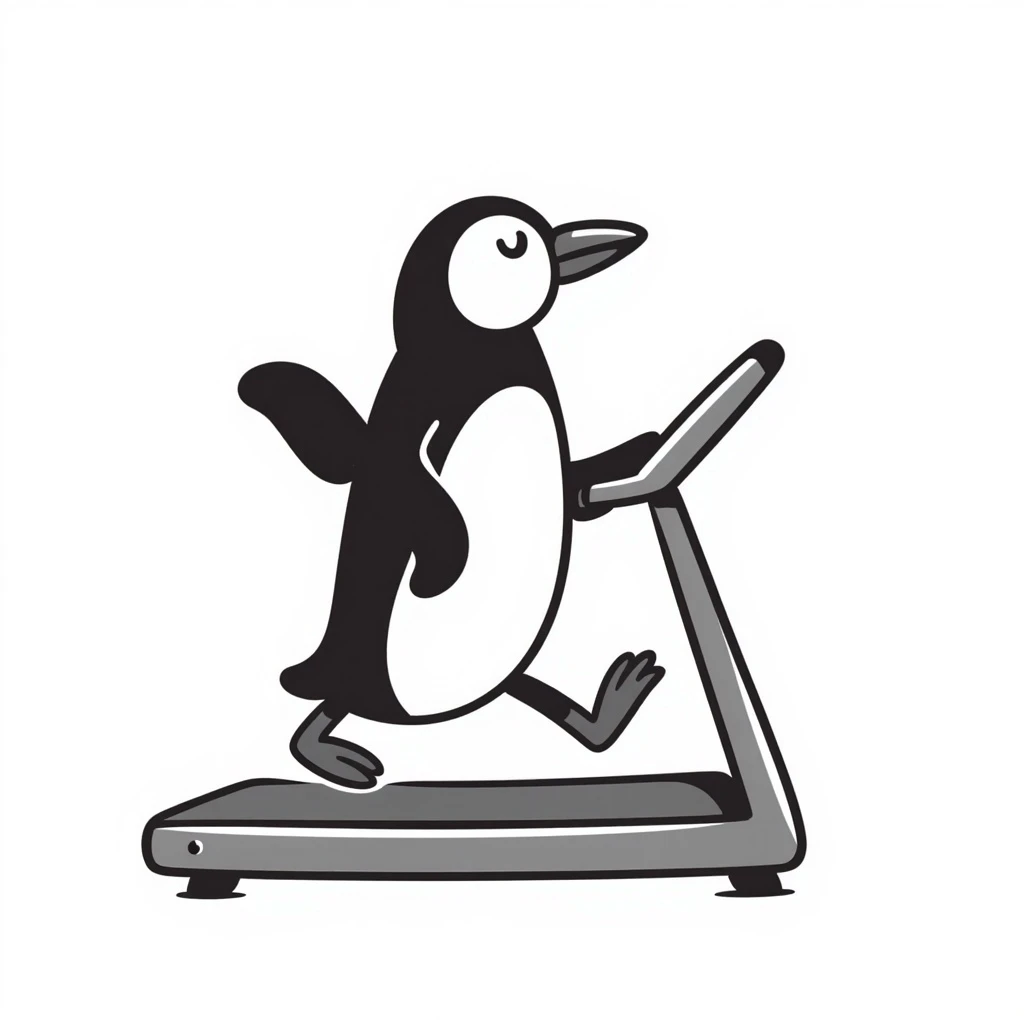 A penguin running on the treadmill emoji