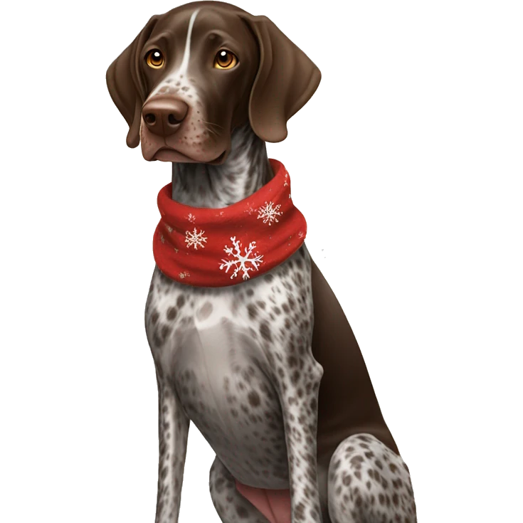 German shorthaired pointer wearing a Christmas scarf emoji