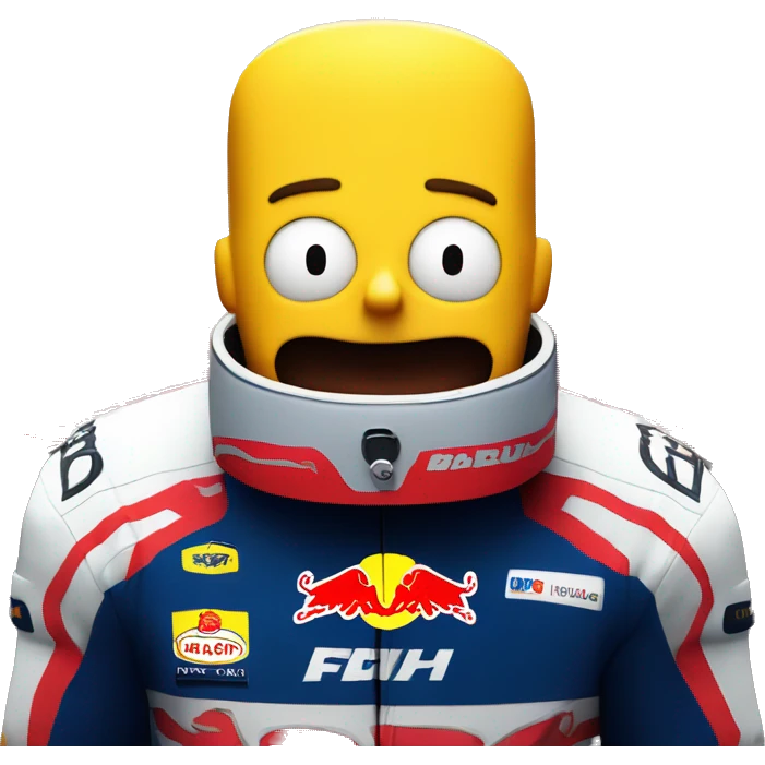 Bart simpson with his helmet but his eyes visivle, driving a red bull in a track of formula 1 emoji