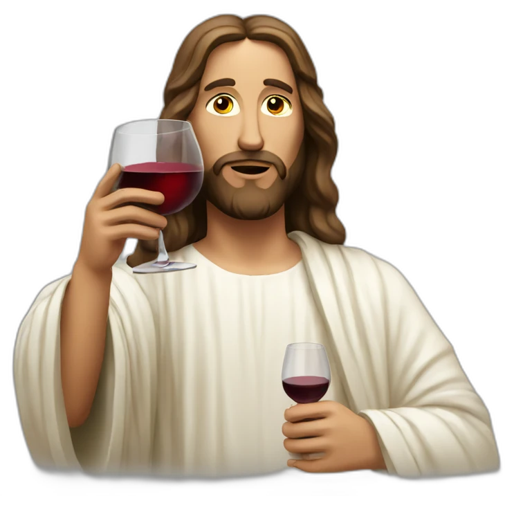 White Jesus drinks red wine emoji