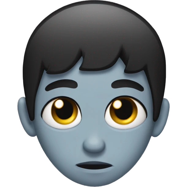 A sad emoji with black hair over its eye and piercings on it’s nose and eyebrows  emoji