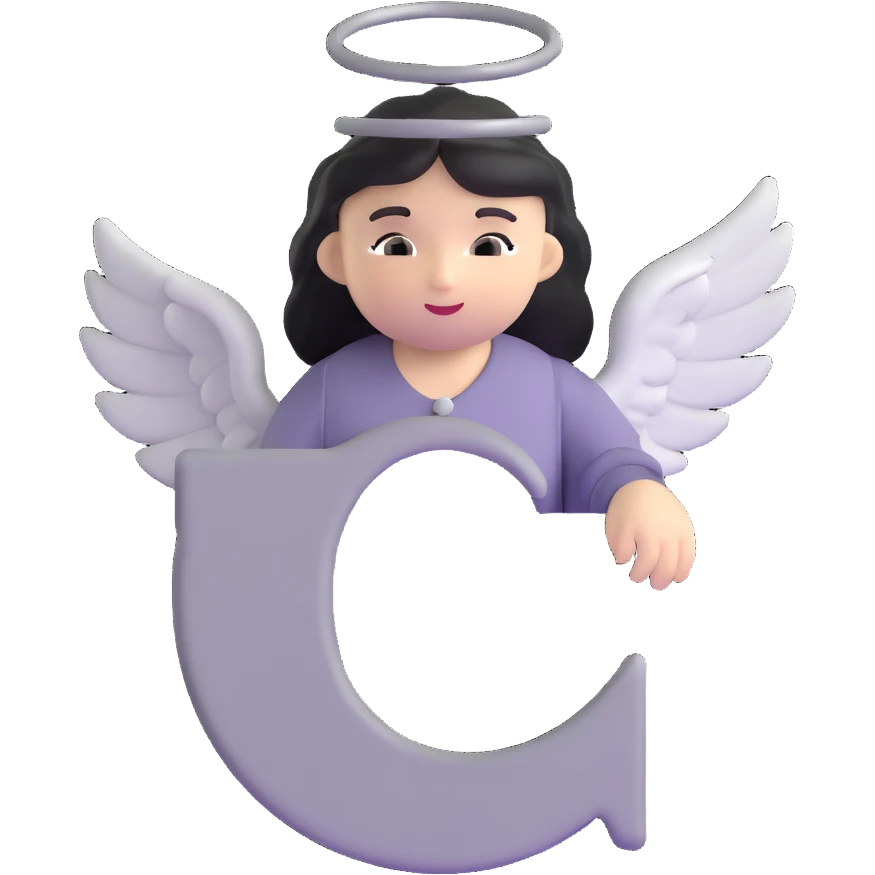 Letter C in multiple different shades of gray from light to dark, 50 shades of gray C, with angel halo emoji