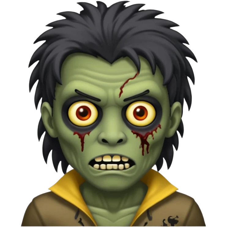 Zumbi com cabelo preto de tamanho médio e roupa preta (Masculino) emoji