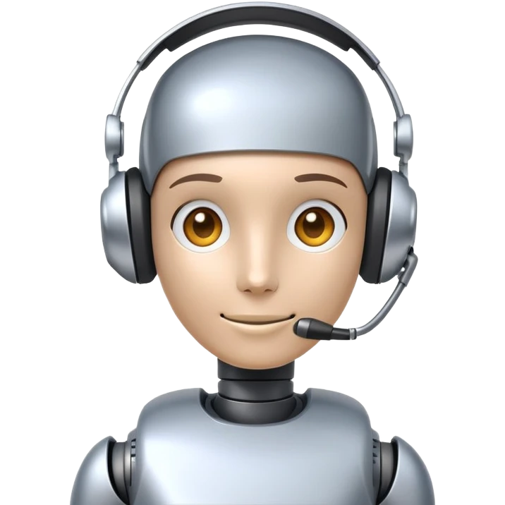 Helpful robot customer support agent with headset in chat bubble emoji