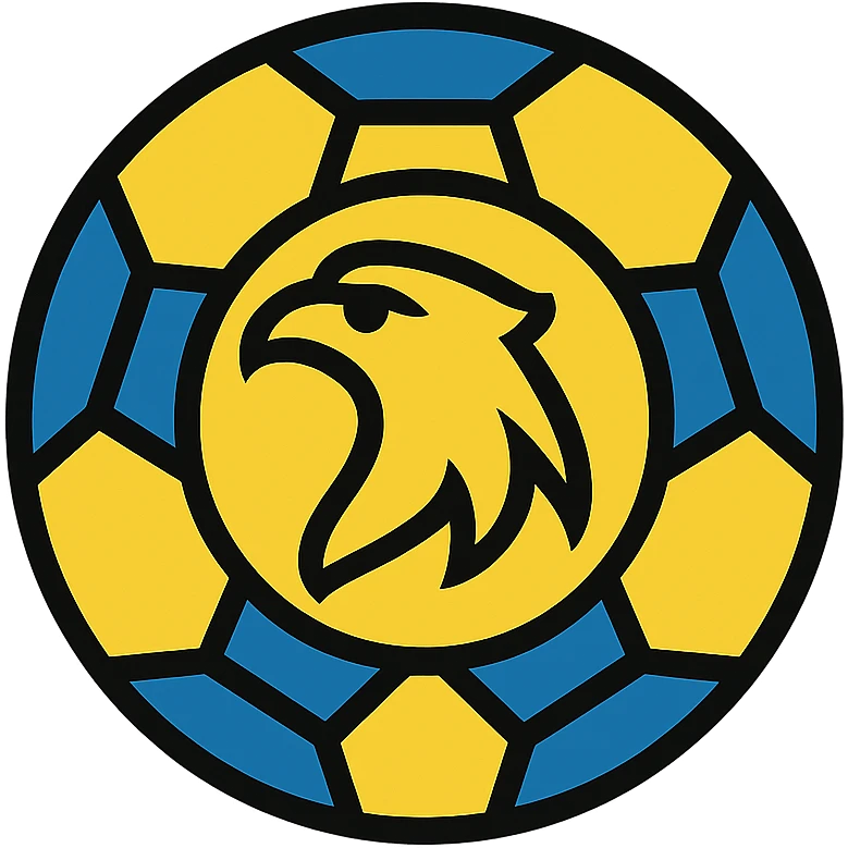 icon of a soccer ball with the Club América eagle, blue and yellow color scheme, clean lines emoji