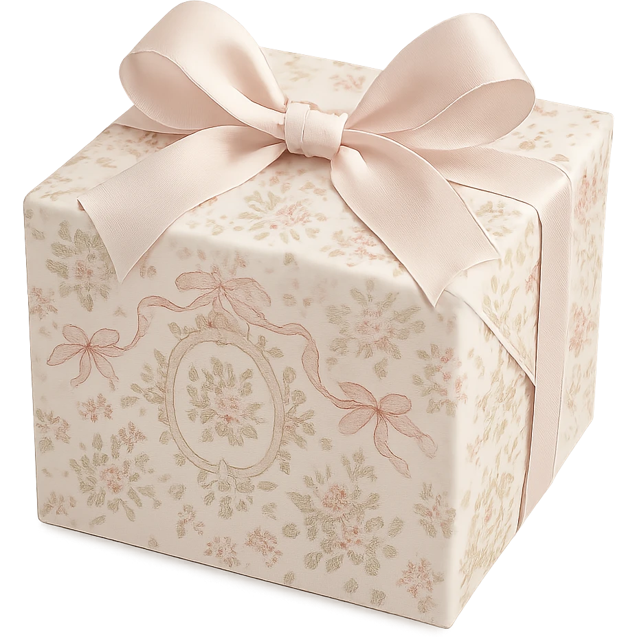 Elegant Rococo pale girly ditsy  gift box  , remove background emoji