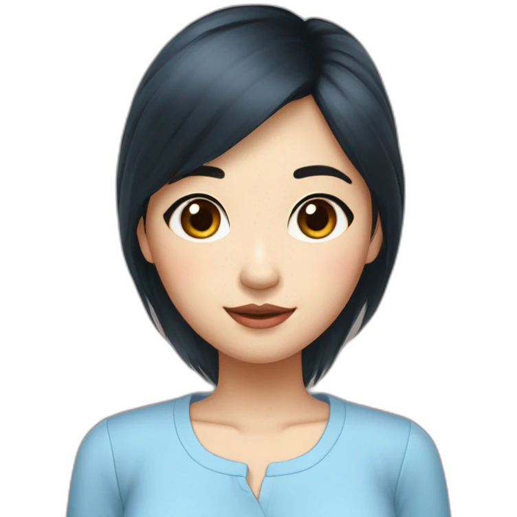 Evelyn Cathy Widjaja - asian black hair girl - blue armless shirt emoji