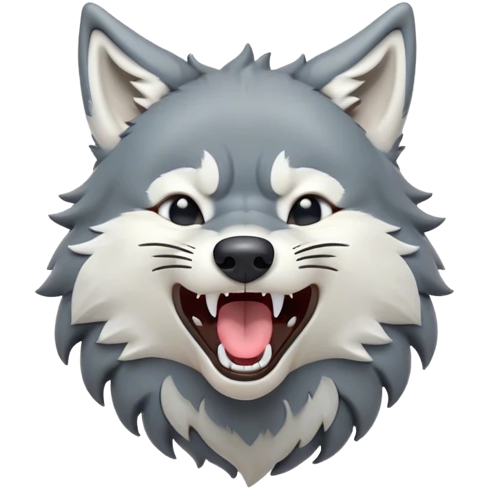 Cinematic Cute Yawning Wolf Portrait Emoji, Head tilted slightly with a dramatic, wide-open yawn, showcasing a smooth grey and white Fur with drooping ears, round eyes barely open in drowsy contentment, Simplified yet irresistibly adorable features, highly detailed, glowing with a soft, cozy glow, high shine, relaxed yet expressive, stylized with a touch of wild whimsy, bright and endearing, soft glowing outline, capturing the essence of a sleepy yet affectionate wolf, so drowsy it feels like it could stretch out of the screen and curl up for a nap! emoji