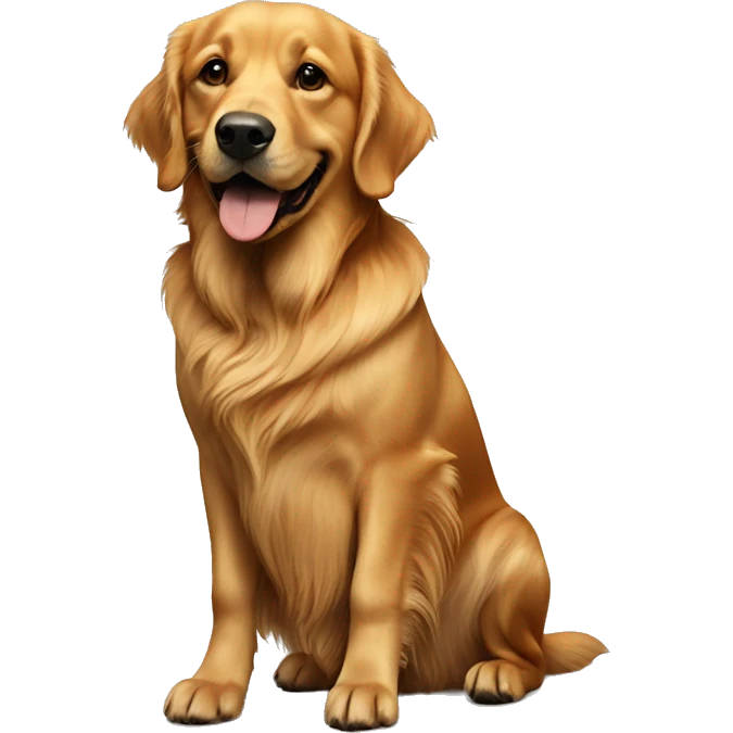 Golden retriever sitting next to black weiner dog emoji