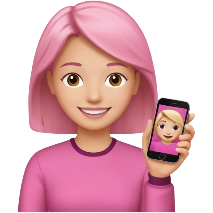 pink video call between one person holding the phone with a person on the phone screen emoji