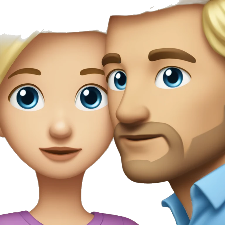 girl with With long blond hair, beautiful, thin and blue eyes kisses with man with короткими темными волосами и зелены и глазами  emoji