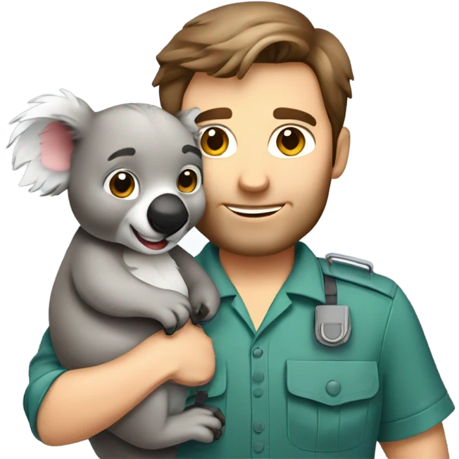 Caucasian brown hair male zookeeper holding cute koala emoji