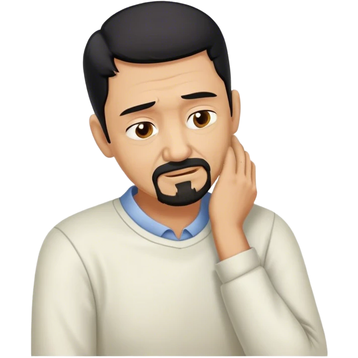 Older Man with black hair and goatee holding neck bent over in pain emoji
