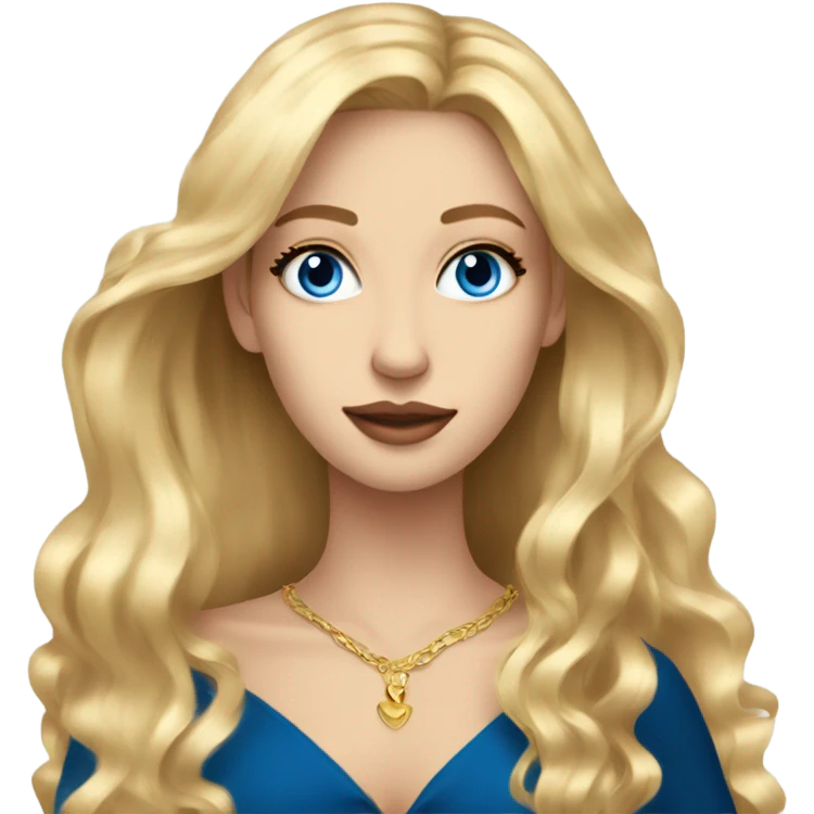 Beautiful skinny woman long blonde hair in dark dress with blue eyes gold earrings with book  emoji