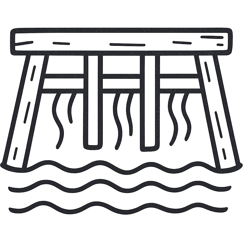 old wood dam with canal water emoji