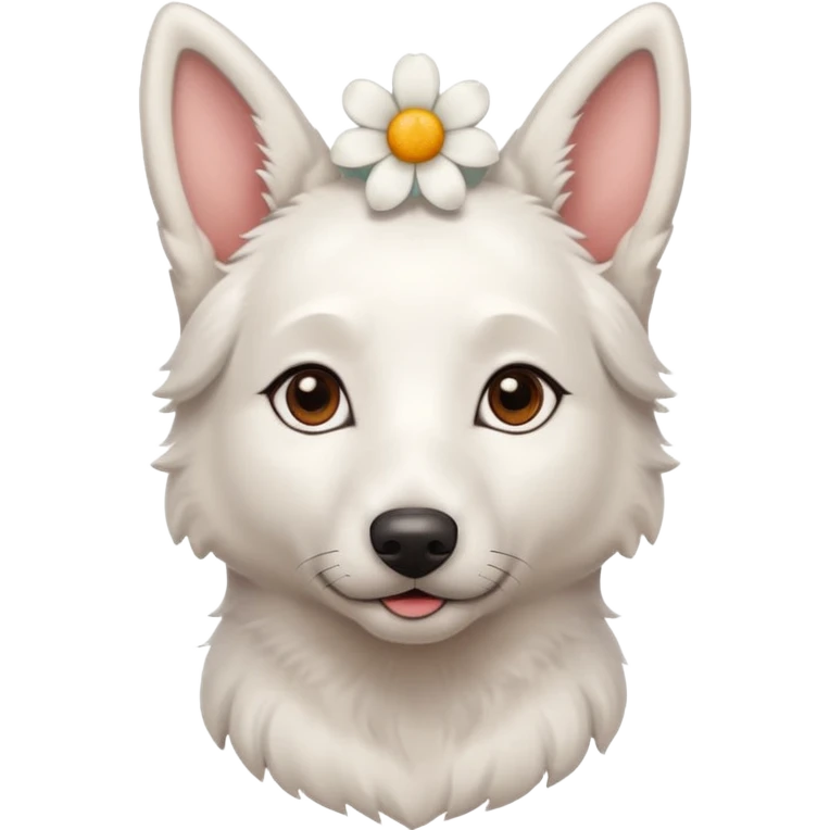 Cute Brown eyes White Shepard with 1 flower in the head emoji