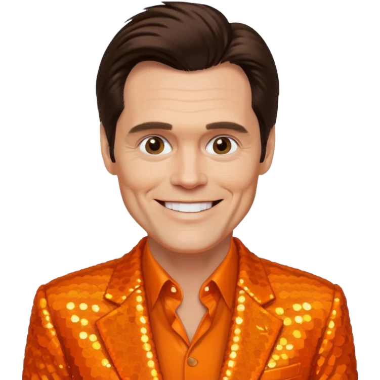 Jim Carrey with dark brown hair, orange sequin suit emoji