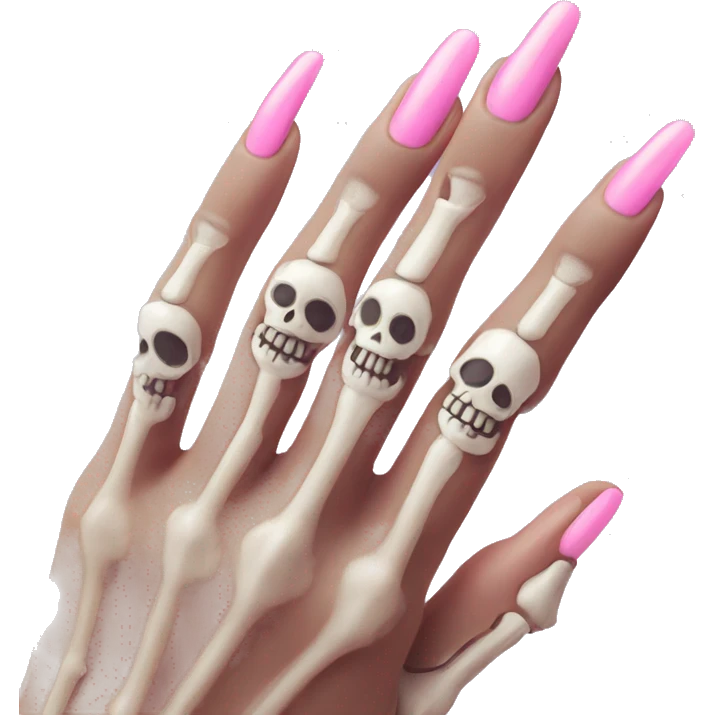 Skeleton hand 5 fingers with pink polish nails minimalistic  emoji
