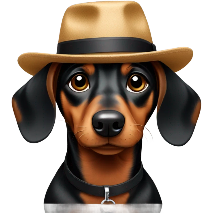 Black and brown weiner dog with a hat emoji