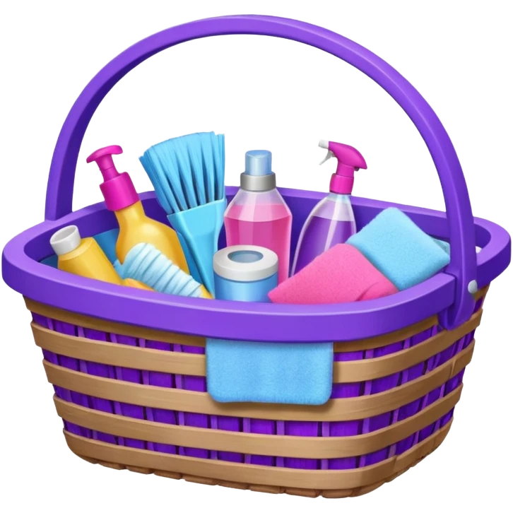 سلة تنظيف خشبية  بأغراض الوانها بنفسجي و وردي emoji