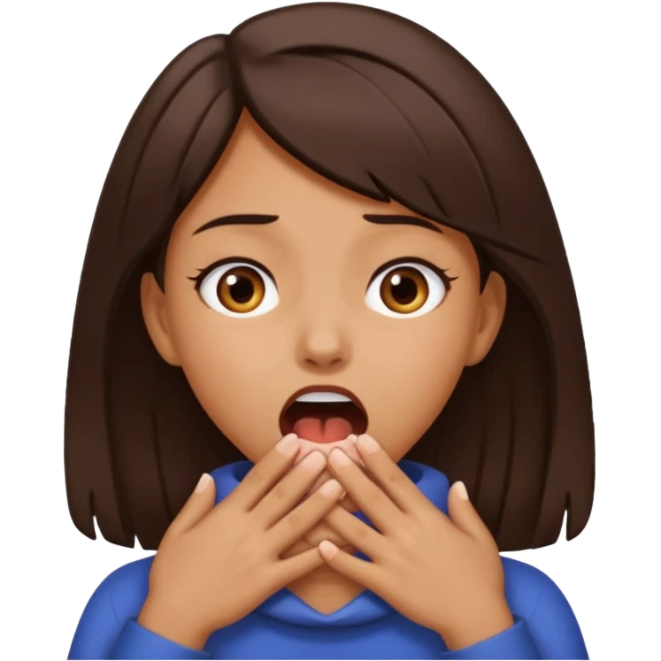 girl with tan skin and dark brown hair with two hands on her neck (overlapping) choking with mouth open and eyes crazy emoji