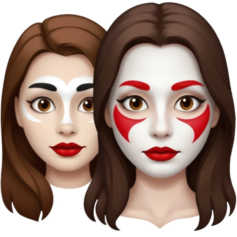 person with long brown hair, white face paint, red lipstick and a mole on right cheek emoji