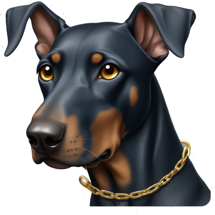 Doberman Gris con ojos azules y una cadena dorada  emoji