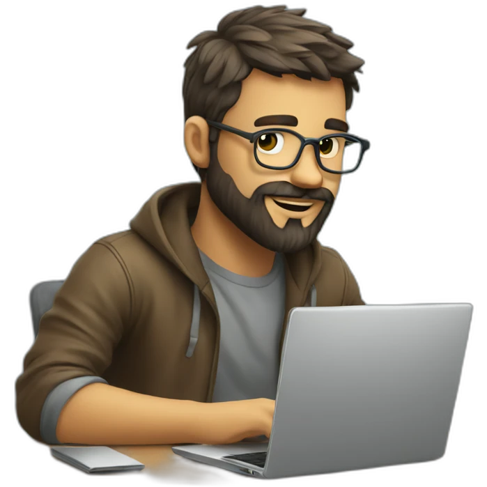 Cute bearded programmer at his laptop emoji